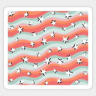 Stars and Stripes Teal and Orange Fun Colourful Pattern Sticker